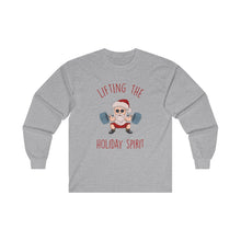 Lifting the Holiday Spirit Long Sleeve Tee, Christmas Gift, Fitness Lover Shirt, Holiday Apparel, Fun Santa Design