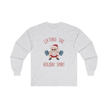 Lifting the Holiday Spirit Long Sleeve Tee, Christmas Gift, Fitness Lover Shirt, Holiday Apparel, Fun Santa Design