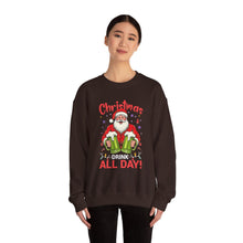 Christmas Drink All Day Santa Sweatshirt Cute Holiday Crewneck for Women & Men Funny Festive Sweater Cozy Christmas Outfit