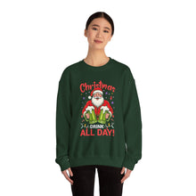 Christmas Drink All Day Santa Sweatshirt Cute Holiday Crewneck for Women & Men Funny Festive Sweater Cozy Christmas Outfit