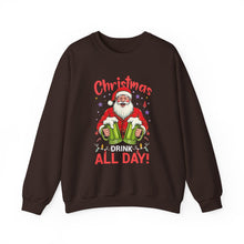 Christmas Drink All Day Santa Sweatshirt Cute Holiday Crewneck for Women & Men Funny Festive Sweater Cozy Christmas Outfit