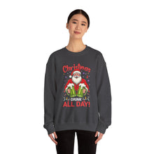 Christmas Drink All Day Santa Sweatshirt Cute Holiday Crewneck for Women & Men Funny Festive Sweater Cozy Christmas Outfit