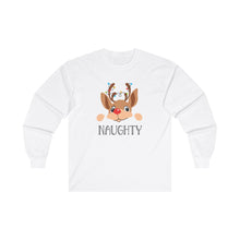 Naughty Reindeer Long Sleeve Tee, Christmas Shirt, Holiday Gift, Funny Winter Top, Festive Apparel, Unisex Cotton Tee