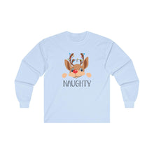 Naughty Reindeer Long Sleeve Tee, Christmas Shirt, Holiday Gift, Funny Winter Top, Festive Apparel, Unisex Cotton Tee