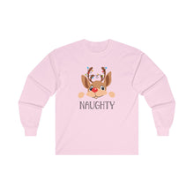 Naughty Reindeer Long Sleeve Tee, Christmas Shirt, Holiday Gift, Funny Winter Top, Festive Apparel, Unisex Cotton Tee