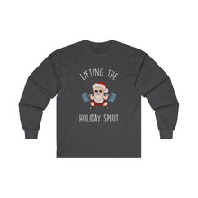Lifting the Holiday Spirit Long Sleeve Tee, Christmas Gift, Fitness Lover Shirt, Holiday Apparel, Fun Santa Design