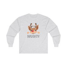 Naughty Reindeer Long Sleeve Tee, Christmas Shirt, Holiday Gift, Funny Winter Top, Festive Apparel, Unisex Cotton Tee