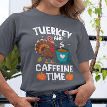 Turkey and Caffeine Time T-Shirt - Thanksgiving Coffee Lover Tee - Funny Holiday Shirt for Fall Gatherings