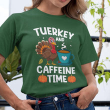 Turkey and Caffeine Time T-Shirt - Thanksgiving Coffee Lover Tee - Funny Holiday Shirt for Fall Gatherings