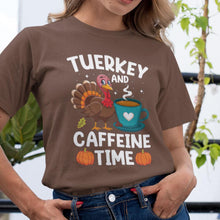 Turkey and Caffeine Time T-Shirt - Thanksgiving Coffee Lover Tee - Funny Holiday Shirt for Fall Gatherings