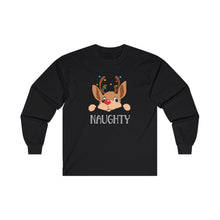 Naughty Reindeer Long Sleeve Tee, Christmas Shirt, Holiday Gift, Funny Winter Top, Festive Apparel, Unisex Cotton Tee