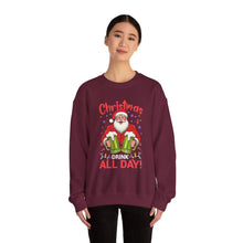 Christmas Drink All Day Santa Sweatshirt Cute Holiday Crewneck for Women & Men Funny Festive Sweater Cozy Christmas Outfit