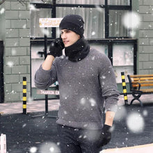 Winter 3 Set Elastic Cuff Running Hiking Fit Unisex Beanie Head Hat Neck Scarf and Touchscreen Gloves