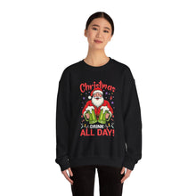 Christmas Drink All Day Santa Sweatshirt Cute Holiday Crewneck for Women & Men Funny Festive Sweater Cozy Christmas Outfit