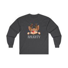 Naughty Reindeer Long Sleeve Tee, Christmas Shirt, Holiday Gift, Funny Winter Top, Festive Apparel, Unisex Cotton Tee