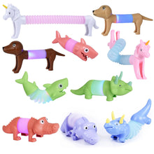 10 Pack Cute LED Light Animal Sound Spring Sensory Stress Relief Fidget Toys Pop Tubes For Toddlers, Girls and Boys