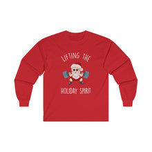 Lifting the Holiday Spirit Long Sleeve Tee, Christmas Gift, Fitness Lover Shirt, Holiday Apparel, Fun Santa Design