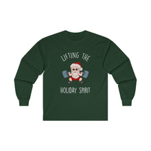 Lifting the Holiday Spirit Long Sleeve Tee, Christmas Gift, Fitness Lover Shirt, Holiday Apparel, Fun Santa Design