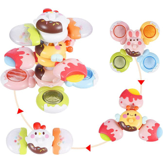 Boxgear Colorful Fidget Spinner Baby Toys – 12-Piece Stackable Sensory Fruit and Animals Shape Toys for Toddlers 1-3 – Detachable Sit and Spin Baby Sensory Toys Ideal Gift