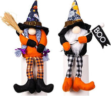 Boxgear Plush Halloween Gnomes - Handmade Small Swedish Gnomes with Witch Broom & Hat, Boo Flag - Stuffed Halloween Decorations for Party, Home Interior Figurines, Farmhouse Fall Decor - Set of 2