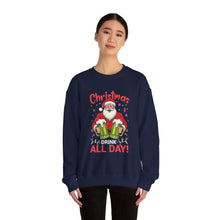 Christmas Drink All Day Santa Sweatshirt Cute Holiday Crewneck for Women & Men Funny Festive Sweater Cozy Christmas Outfit