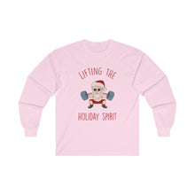 Lifting the Holiday Spirit Long Sleeve Tee, Christmas Gift, Fitness Lover Shirt, Holiday Apparel, Fun Santa Design