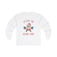 Lifting the Holiday Spirit Long Sleeve Tee, Christmas Gift, Fitness Lover Shirt, Holiday Apparel, Fun Santa Design