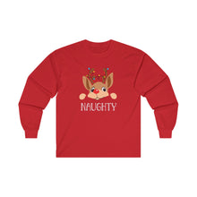 Naughty Reindeer Long Sleeve Tee, Christmas Shirt, Holiday Gift, Funny Winter Top, Festive Apparel, Unisex Cotton Tee
