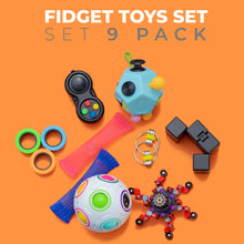 Boxgear Fidget Toys for Adults and Kids – 9pcs Set of Fidgets and Sensory Toys for Adults – Premium Small Fidget Toy Pack with Fidget Pad, Flippy Chain, Magnetic Ring - Stress Relief Toy Pack