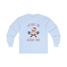Lifting the Holiday Spirit Long Sleeve Tee, Christmas Gift, Fitness Lover Shirt, Holiday Apparel, Fun Santa Design