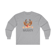 Naughty Reindeer Long Sleeve Tee, Christmas Shirt, Holiday Gift, Funny Winter Top, Festive Apparel, Unisex Cotton Tee