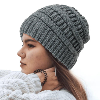 Slouchy Round Satin Lining Thick Knit Warm Beanie Winter Hats For Men and Women Oversized