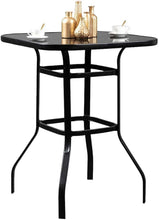 Pyramid Home Decor Outdoor Bistro Table – High Top Tempered Glass Surface, Rustic Black Metal Frame