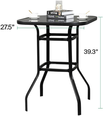 Pyramid Home Decor Outdoor Bistro Table – High Top Tempered Glass Surface, Rustic Black Metal Frame