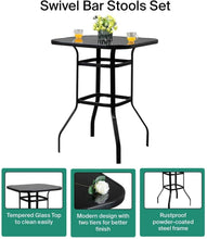 Pyramid Home Decor Outdoor Bistro Table – High Top Tempered Glass Surface, Rustic Black Metal Frame